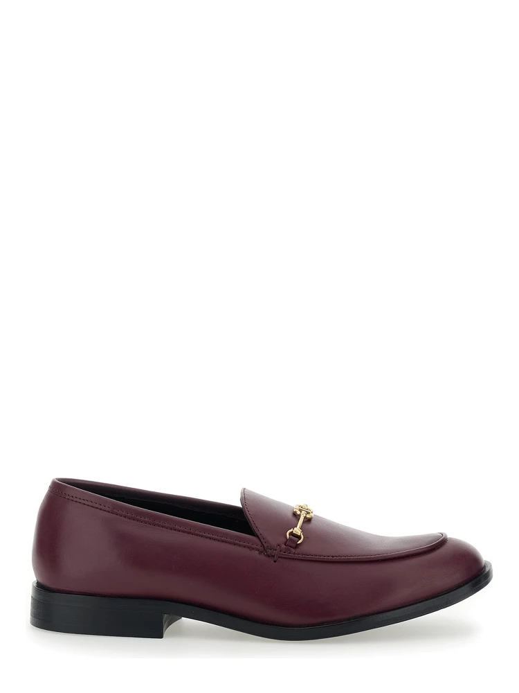 Bordeaux Loafers with Logo Plaque in Leather Woman