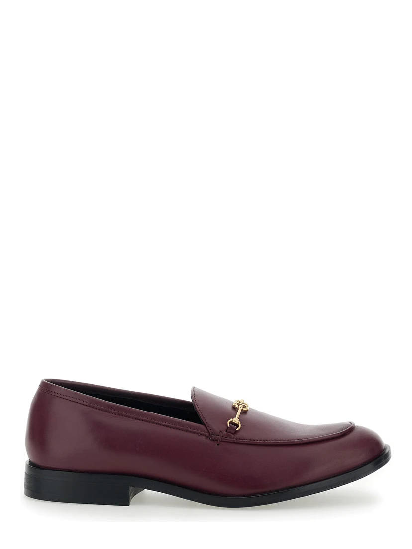 Bordeaux Loafers with Logo Plaque in Leather Woman