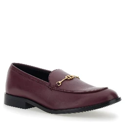 Bordeaux Loafers with Logo Plaque in Leather Woman