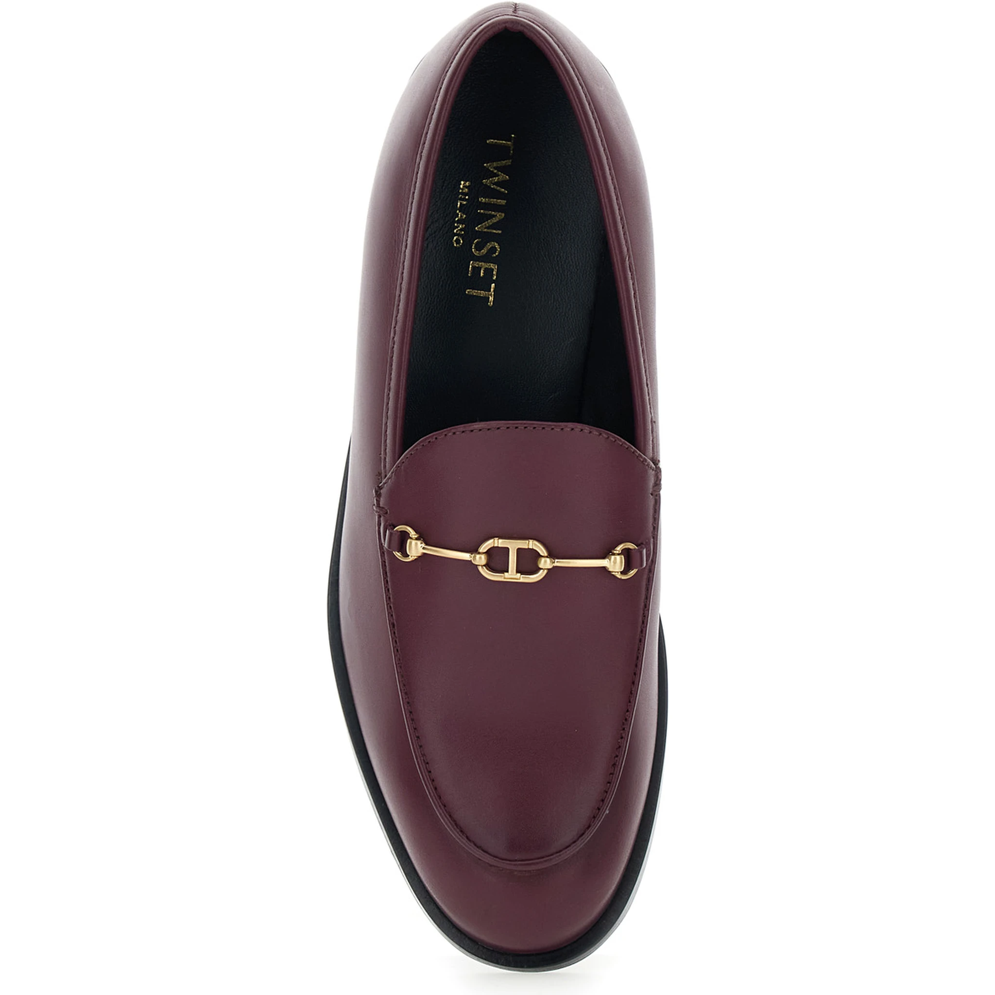 Bordeaux Loafers with Logo Plaque in Leather Woman