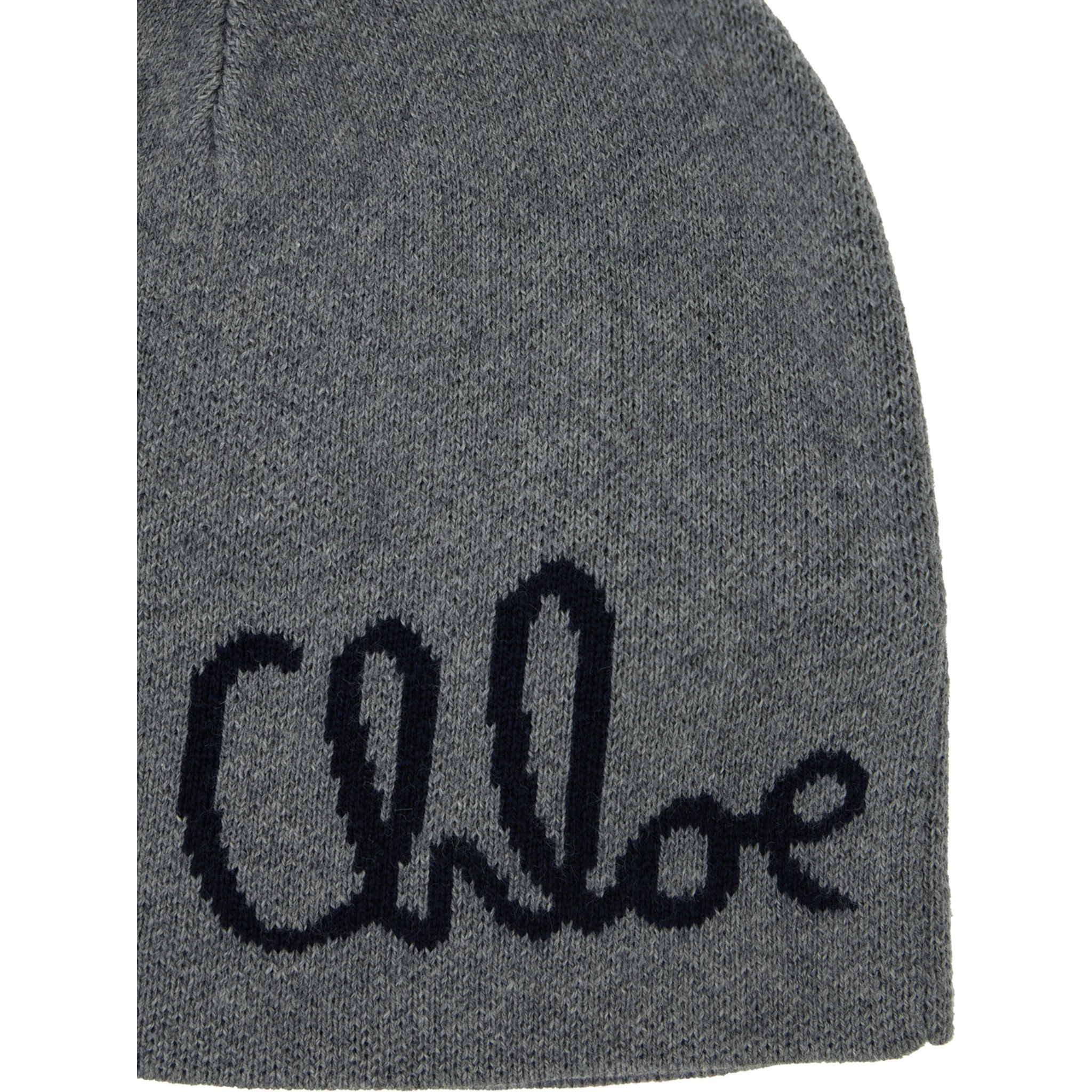 Grey Beanie with Pompon and Logo Lettering in Wool and Cotton Girl