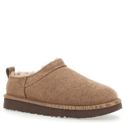 “Classic Micro” Beige Ankle Boots with Logo Embossed in Suede Woman