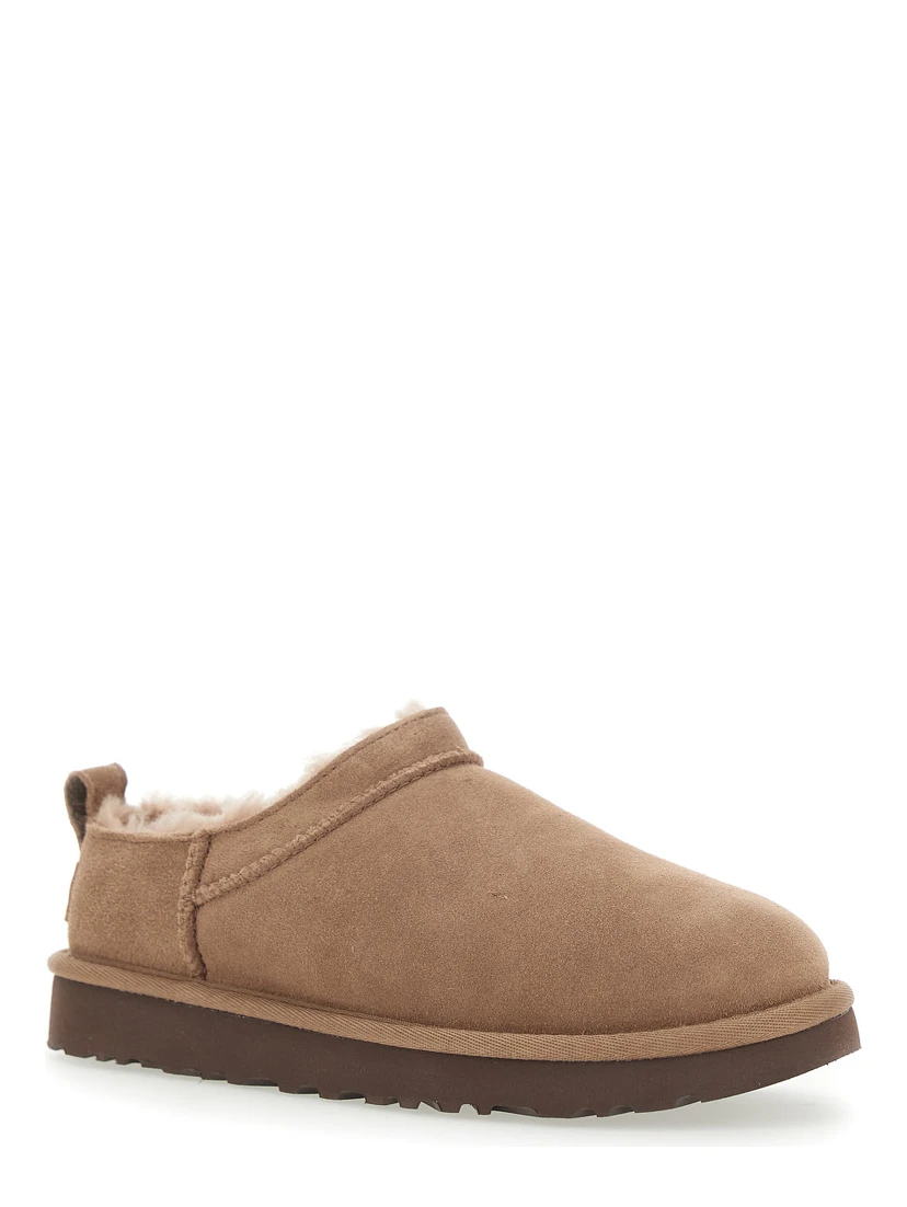 “Classic Micro” Beige Ankle Boots with Logo Embossed in Suede Woman