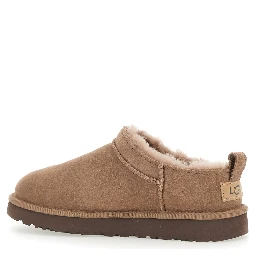 “Classic Micro” Beige Ankle Boots with Logo Embossed in Suede Woman