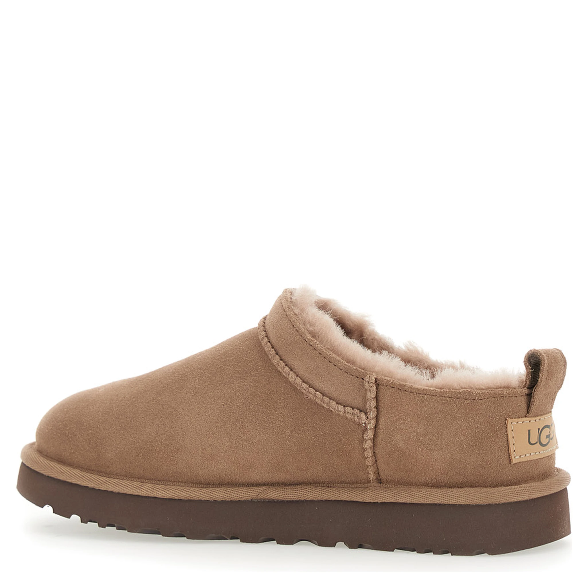 “Classic Micro” Beige Ankle Boots with Logo Embossed in Suede Woman