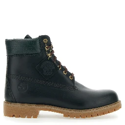 Green Water-Proof Boots with Logo Plate in Leather Man