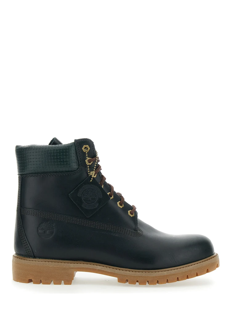 Green Water-Proof Boots with Logo Plate in Leather Man