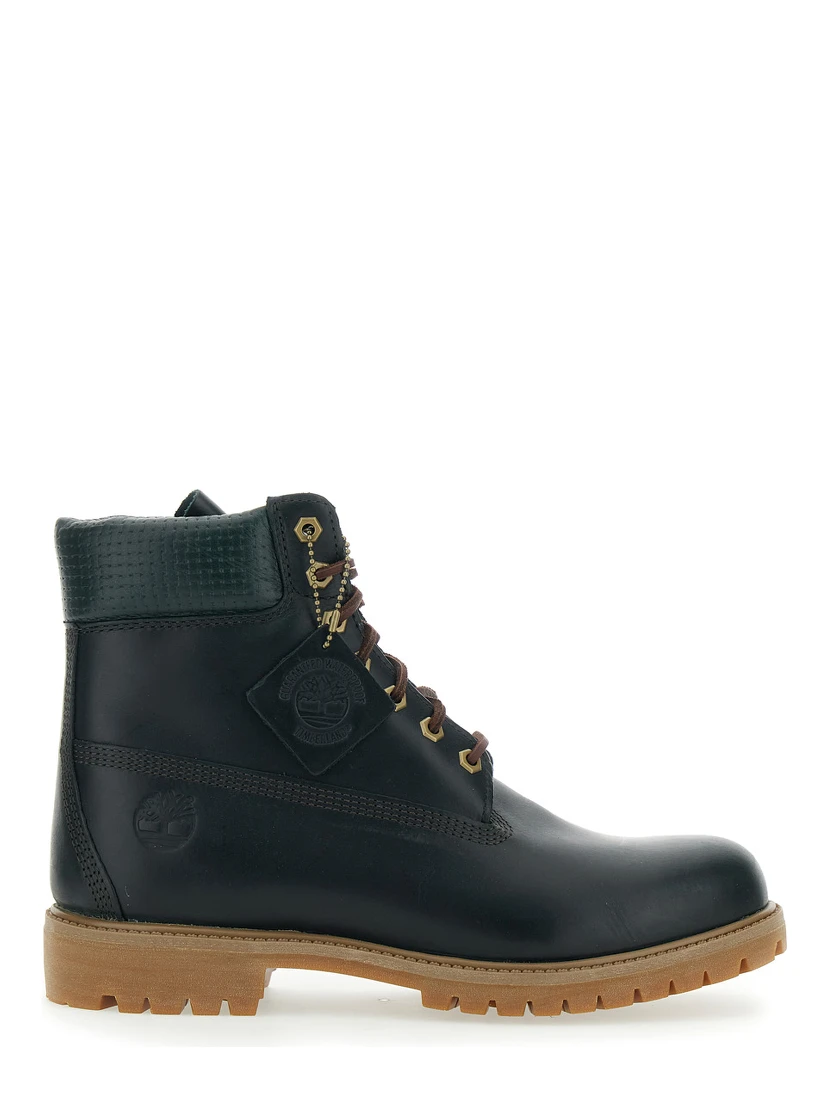 Green Water-Proof Boots with Logo Plate in Leather Man