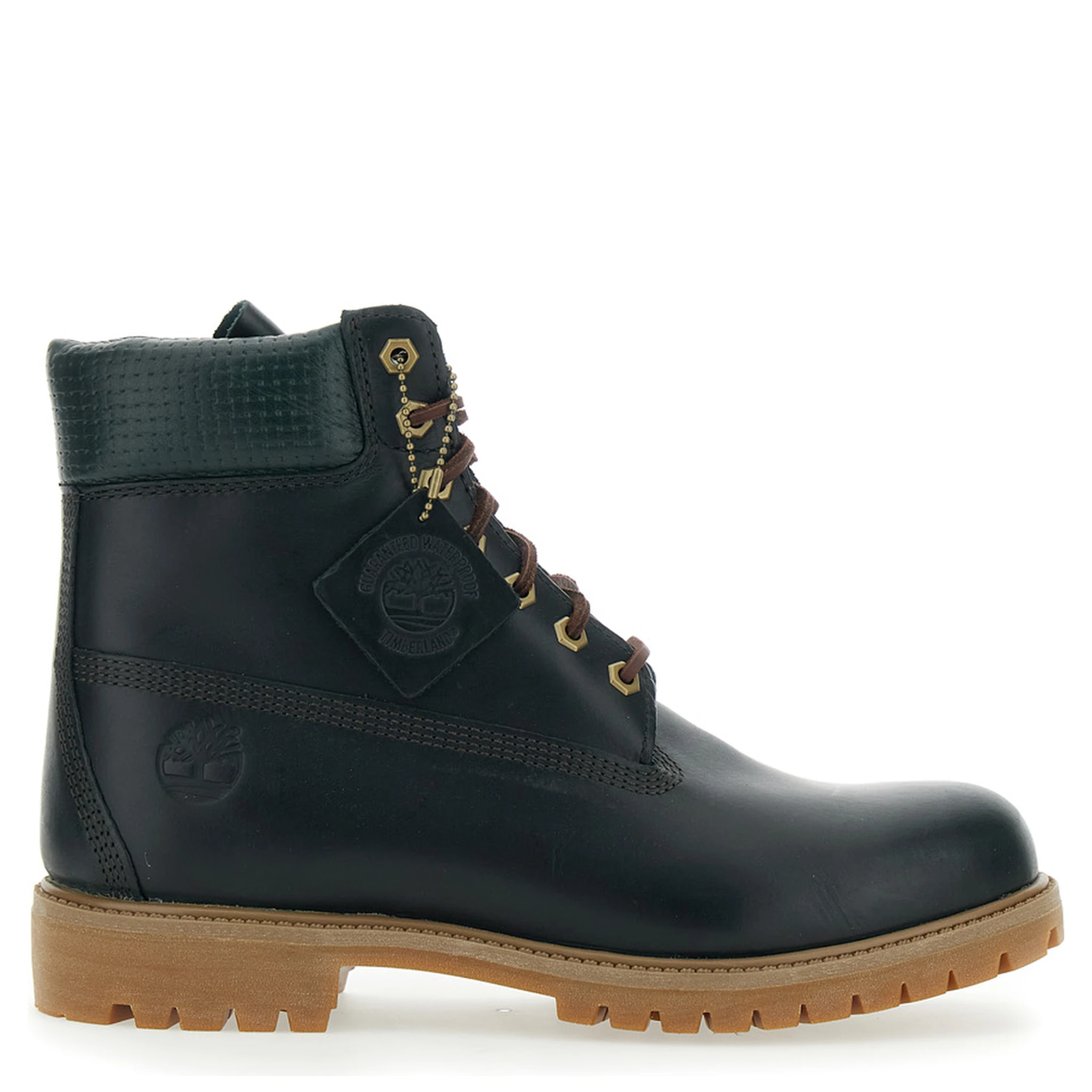 Green Water-Proof Boots with Logo Plate in Leather Man