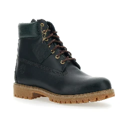 Green Water-Proof Boots with Logo Plate in Leather Man