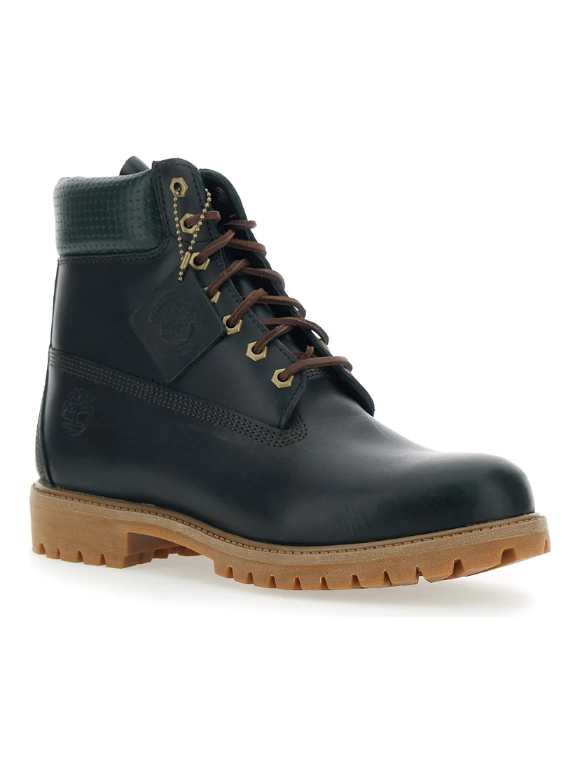Green Water-Proof Boots with Logo Plate in Leather Man