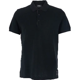 Black Polo Shirt with Logo Patch on the Front in Cotton Pique Man