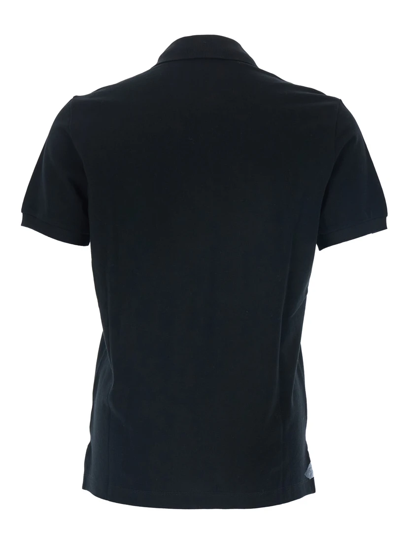 Black Polo Shirt with Logo Patch on the Front in Cotton Pique Man