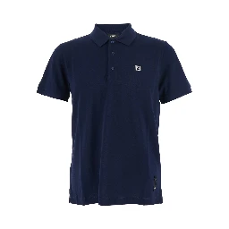Blue Polo Shirt with Metallic FF Logo on the Front in Cotton Pique Man