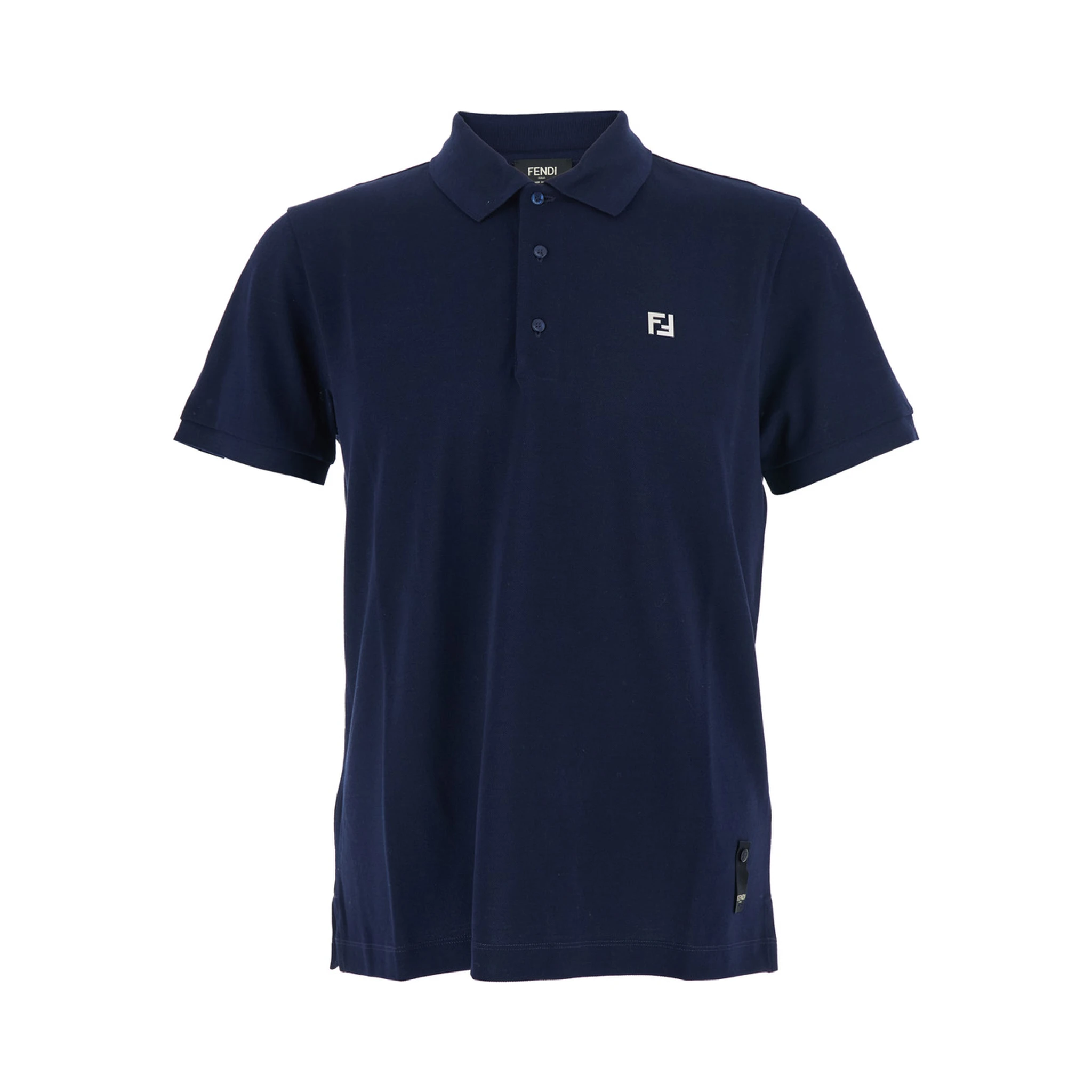 Blue Polo Shirt with Metallic FF Logo on the Front in Cotton Pique Man