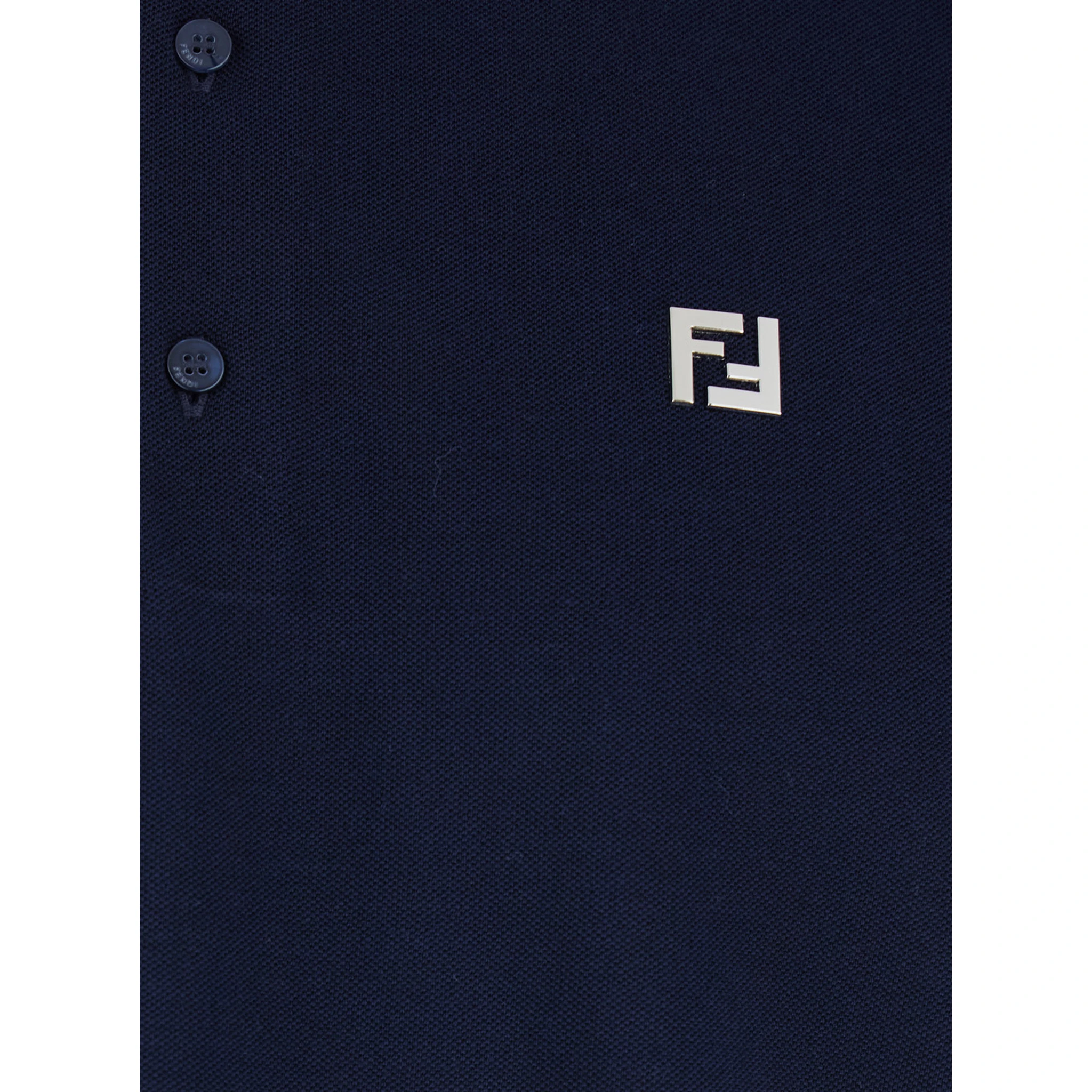Blue Polo Shirt with Metallic FF Logo on the Front in Cotton Pique Man