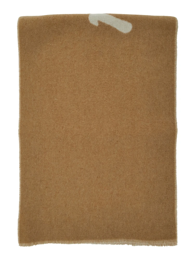 Beige Bicolor Scarf with Logo Lettering in Wool Blend Man