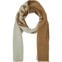 Beige Bicolor Scarf with Logo Lettering in Wool Blend Man