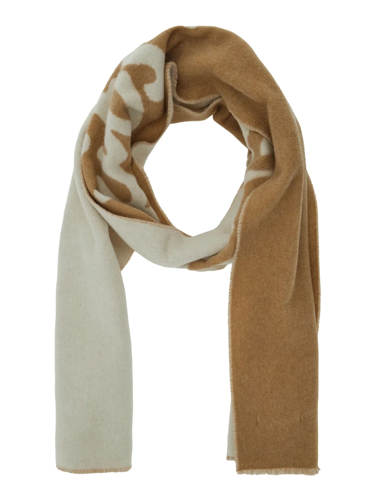 Beige Bicolor Scarf with Logo Lettering in Wool Blend Man alternative