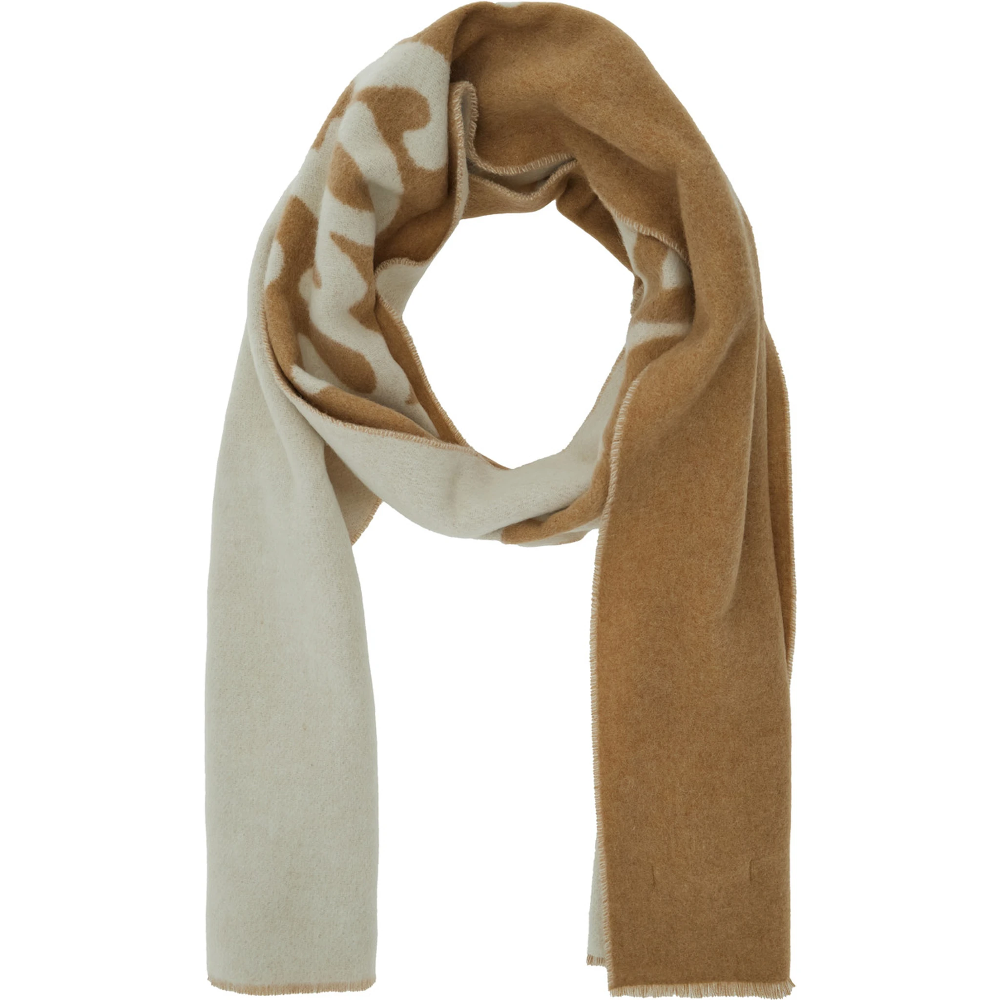 Beige Bicolor Scarf with Logo Lettering in Wool Blend Man