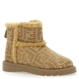 Beige Ankle Boots with All-Over FF Motif in Fabric Girl