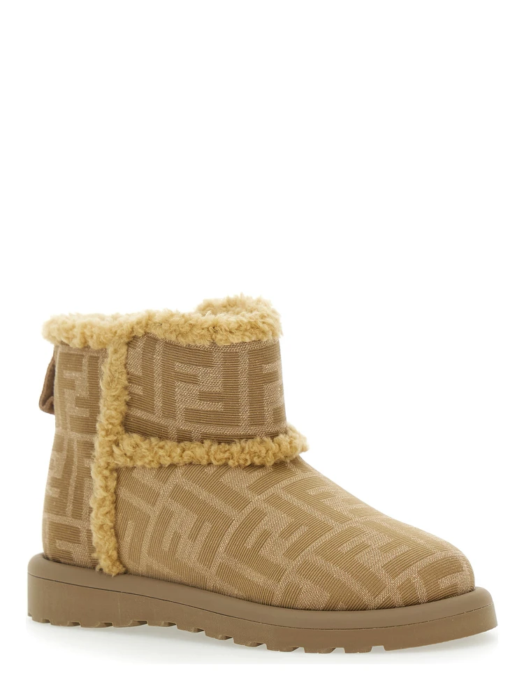 Beige Ankle Boots with All-Over FF Motif in Fabric Girl alternative