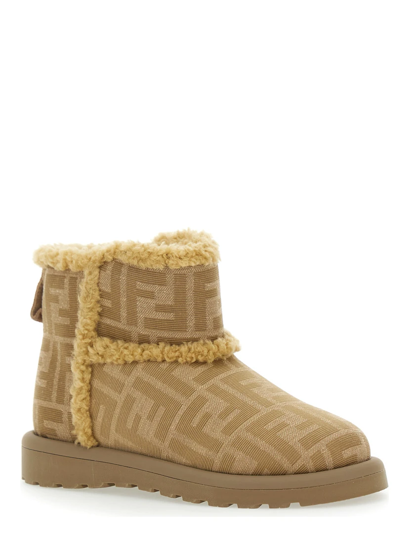 Beige Ankle Boots with All-Over FF Motif in Fabric Girl