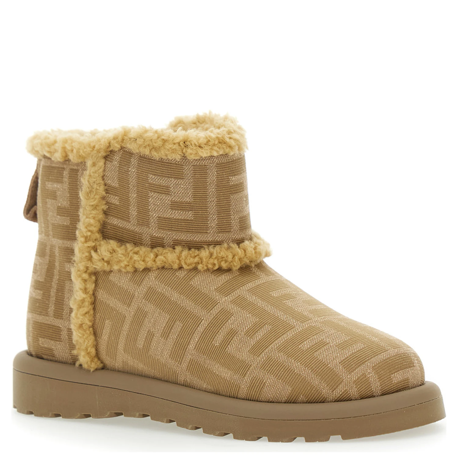 Beige Ankle Boots with All-Over FF Motif in Fabric Girl