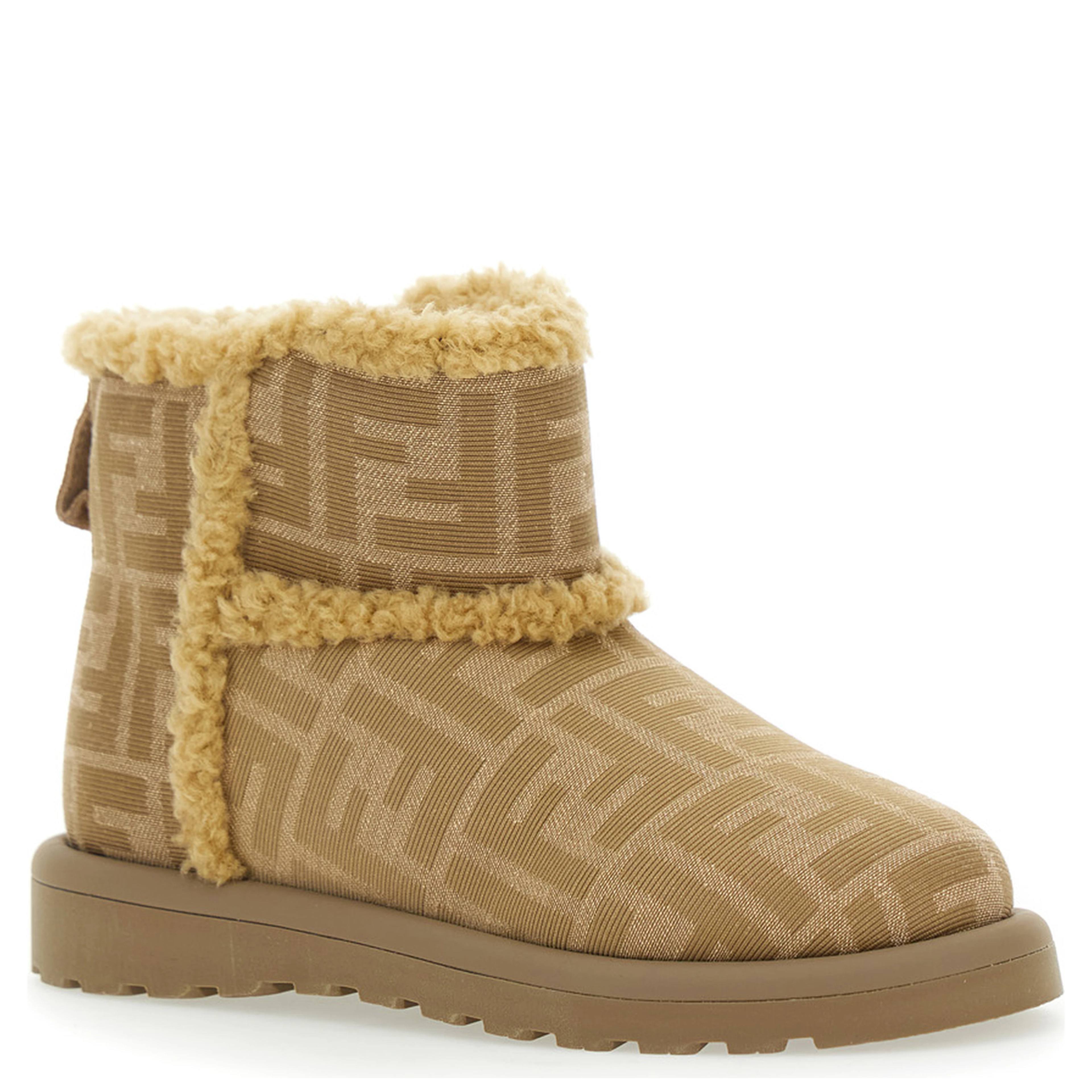 Beige Ankle Boots with All-Over FF Motif in Fabric Girl