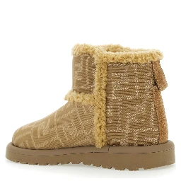 Beige Ankle Boots with All-Over FF Motif in Fabric Girl