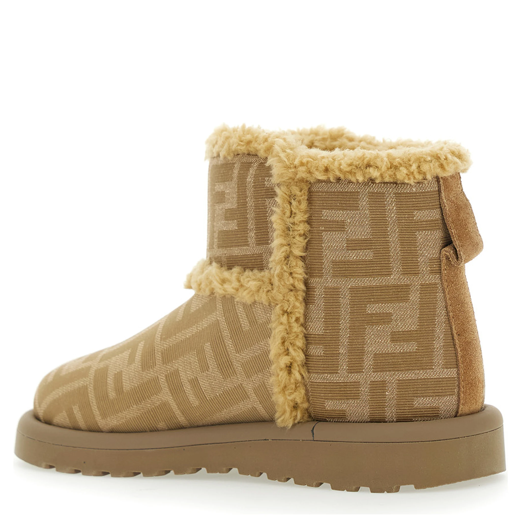 Beige Ankle Boots with All-Over FF Motif in Fabric Girl