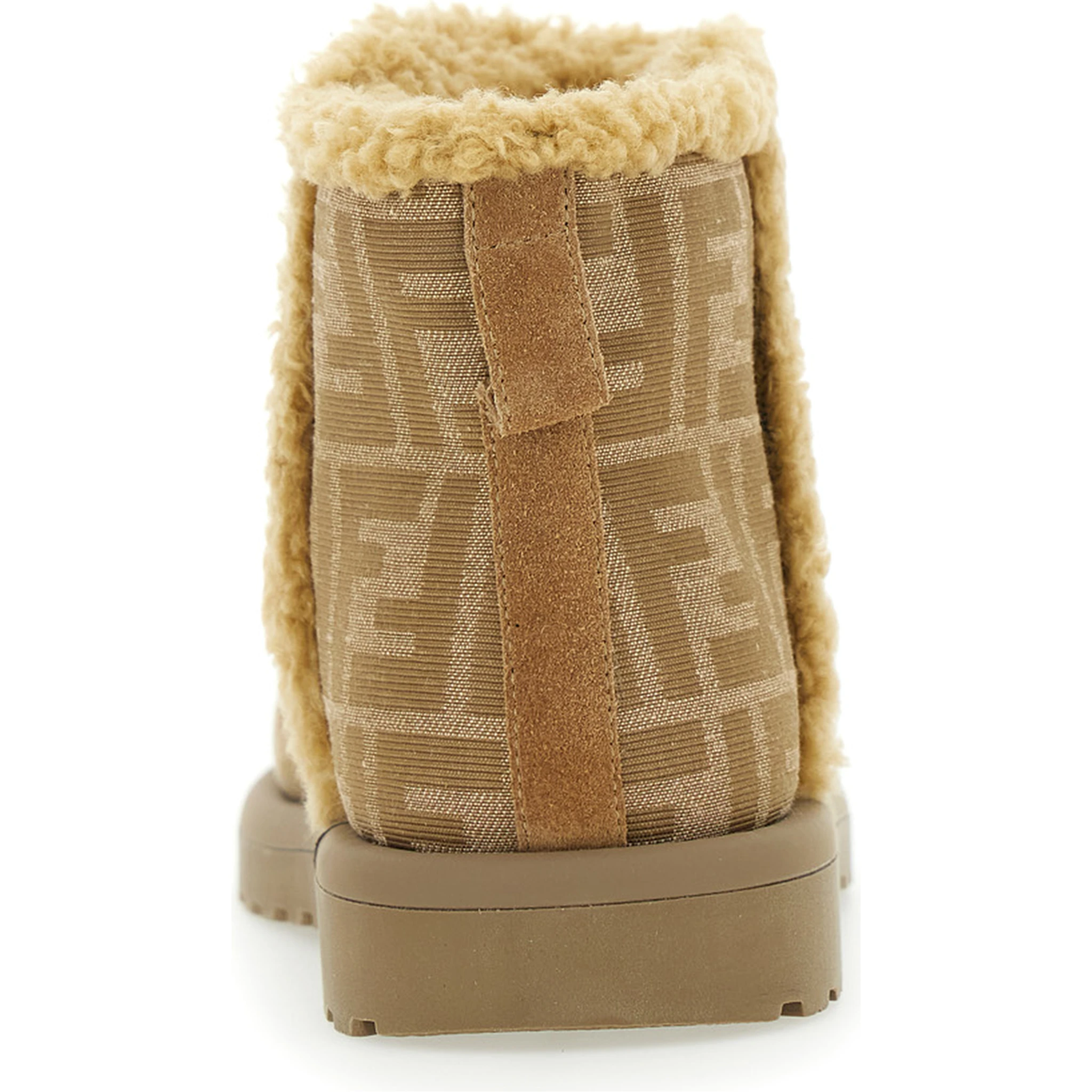 Beige Ankle Boots with All-Over FF Motif in Fabric Girl
