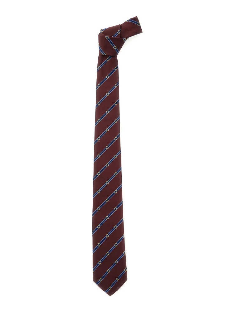 Bordeaux Tie with All-Over Striped Motif in SIlk Man