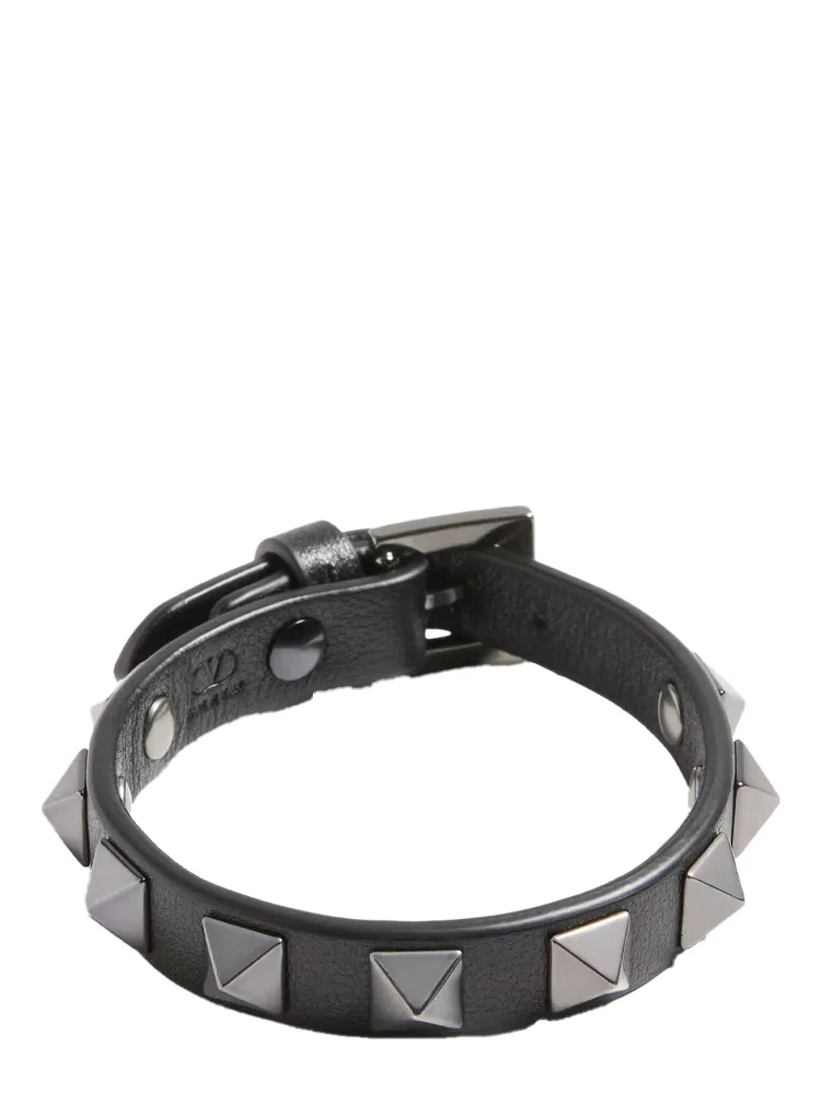 Black Bracelet with ROckstud Embellishment in Leather Man