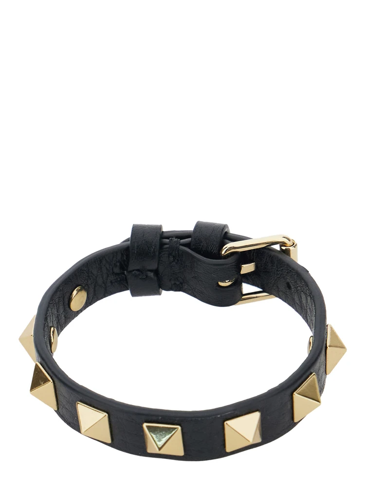 Black Bracelet with ROckstud Embellishment in Leather Man