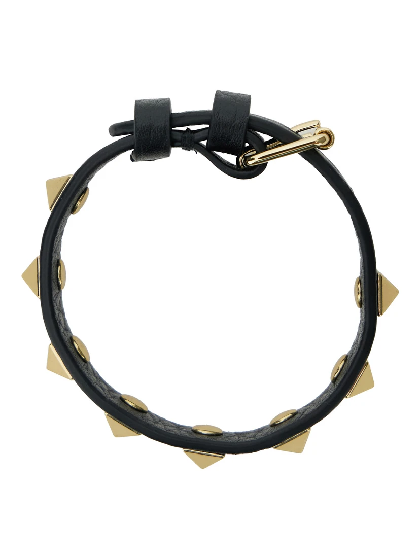 Black Bracelet with ROckstud Embellishment in Leather Man