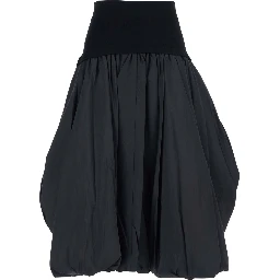 Black Midi Skirt with Elastic Waist and Draped Design in Viscose Woman