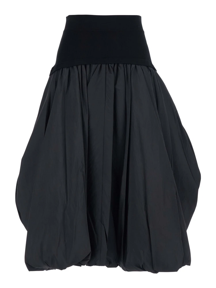 Black Midi Skirt with Elastic Waist and Draped Design in Viscose Woman
