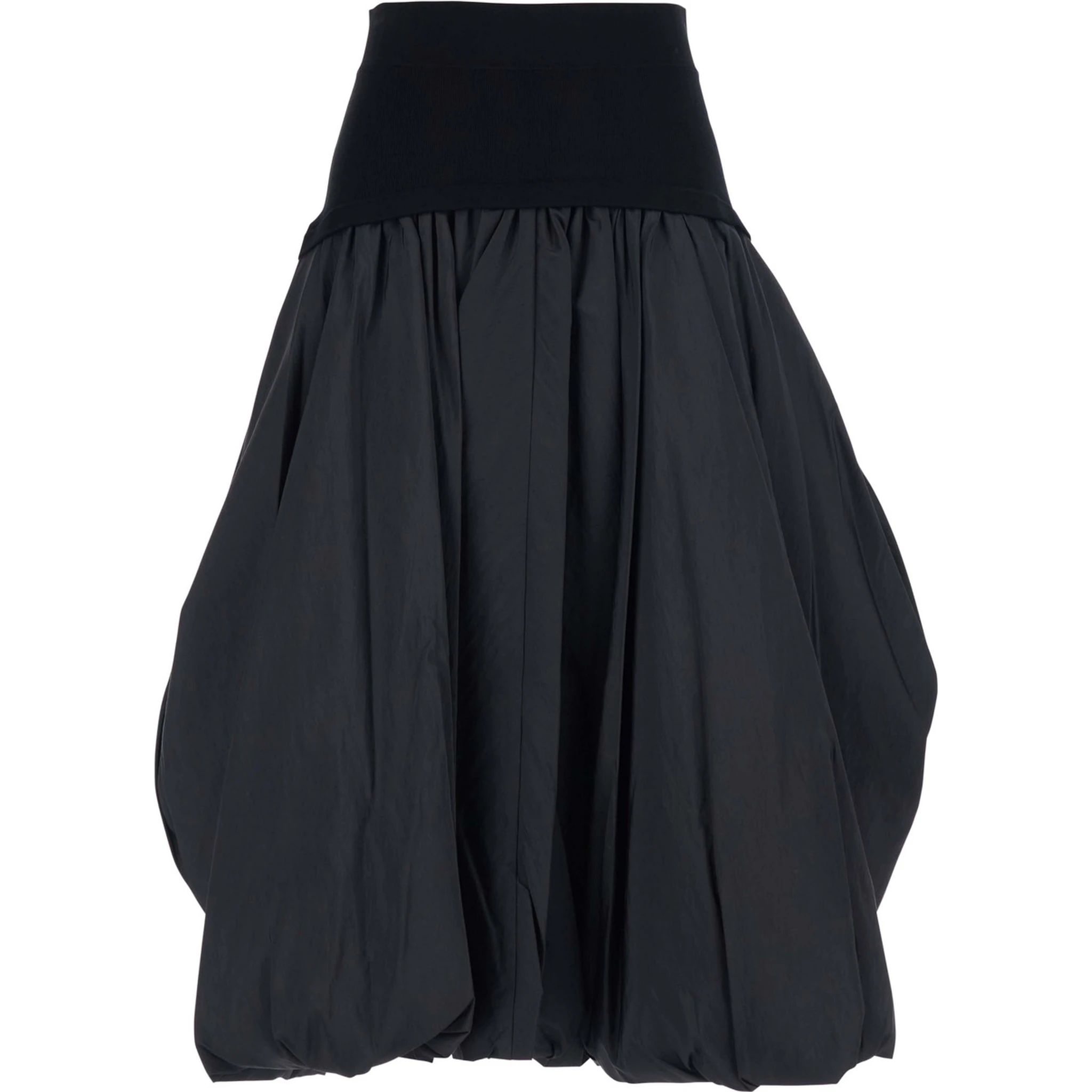 Black Midi Skirt with Elastic Waist and Draped Design in Viscose Woman