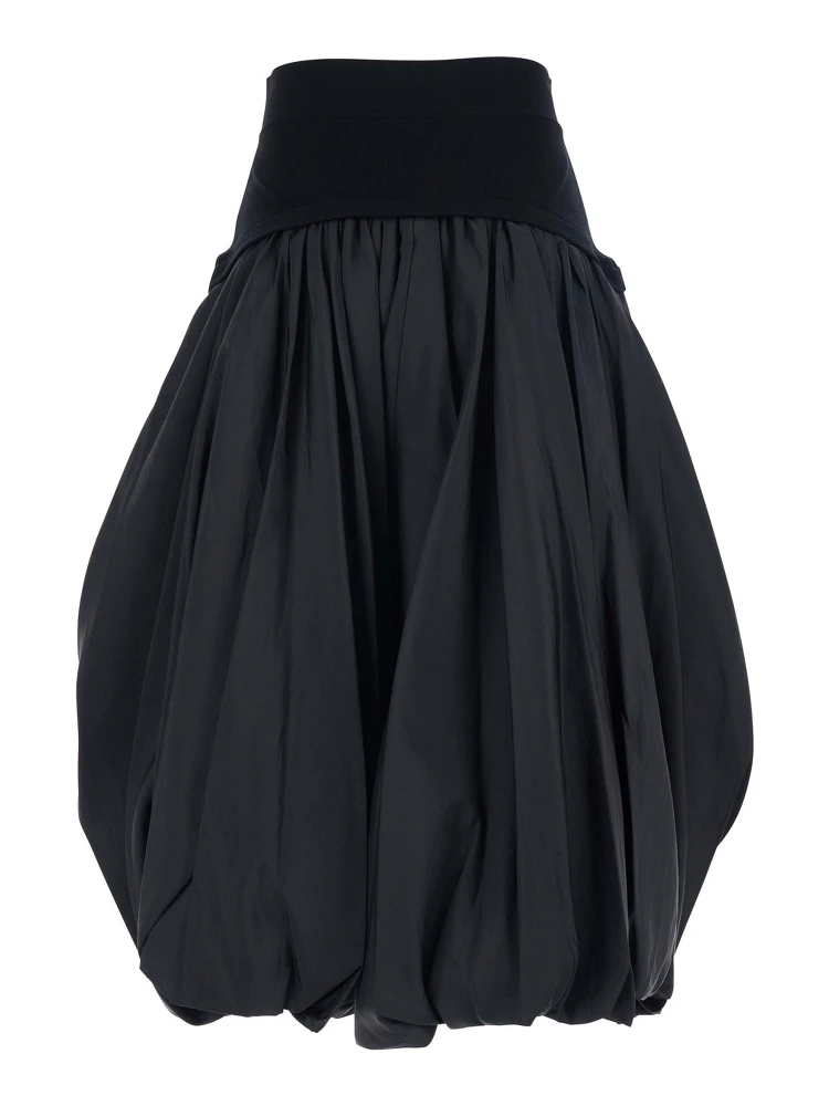 Black Midi Skirt with Elastic Waist and Draped Design in Viscose Woman alternative