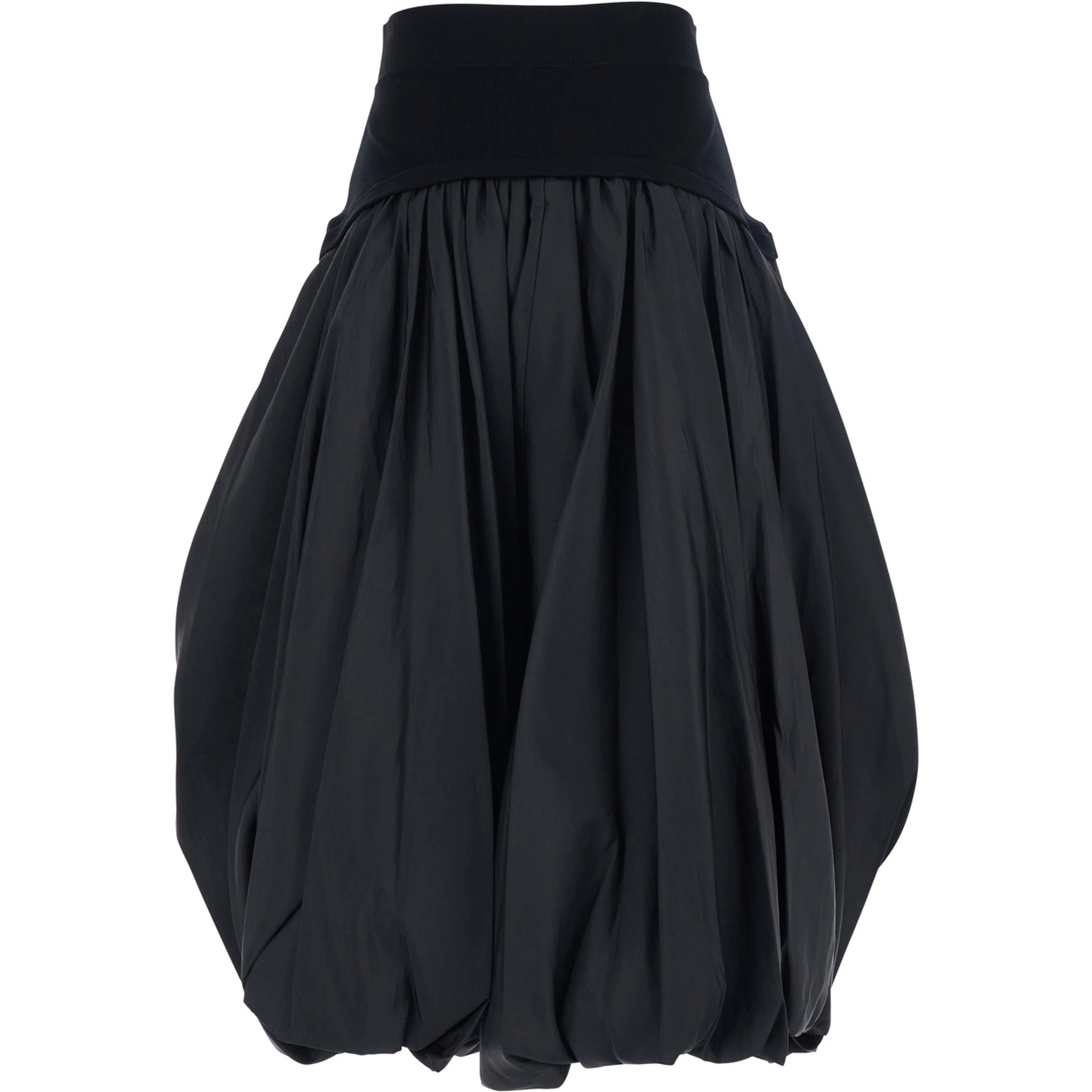 Black Midi Skirt with Elastic Waist and Draped Design in Viscose Woman