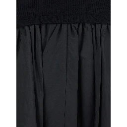Black Midi Skirt with Elastic Waist and Draped Design in Viscose Woman
