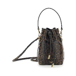 Mon Tresor Mini Brown Handbag with Removable Shoulder Strap and Jaguar Print in Leather Woman