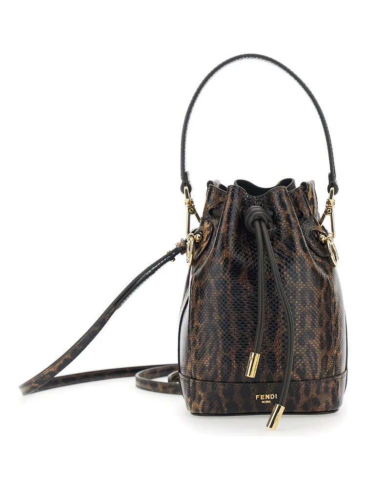 Mon Tresor Mini Brown Handbag with Removable Shoulder Strap and Jaguar Print in Leather Woman