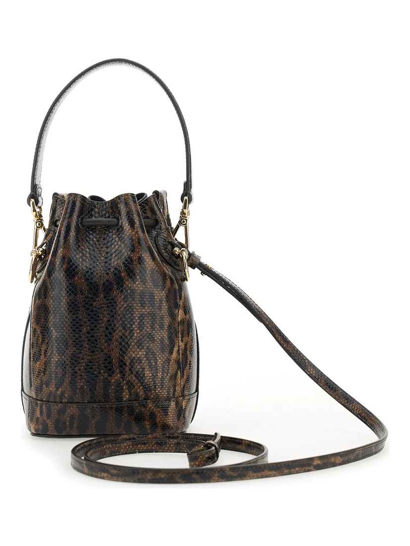 Mon Tresor Mini Brown Handbag with Removable Shoulder Strap and Jaguar Print in Leather Woman