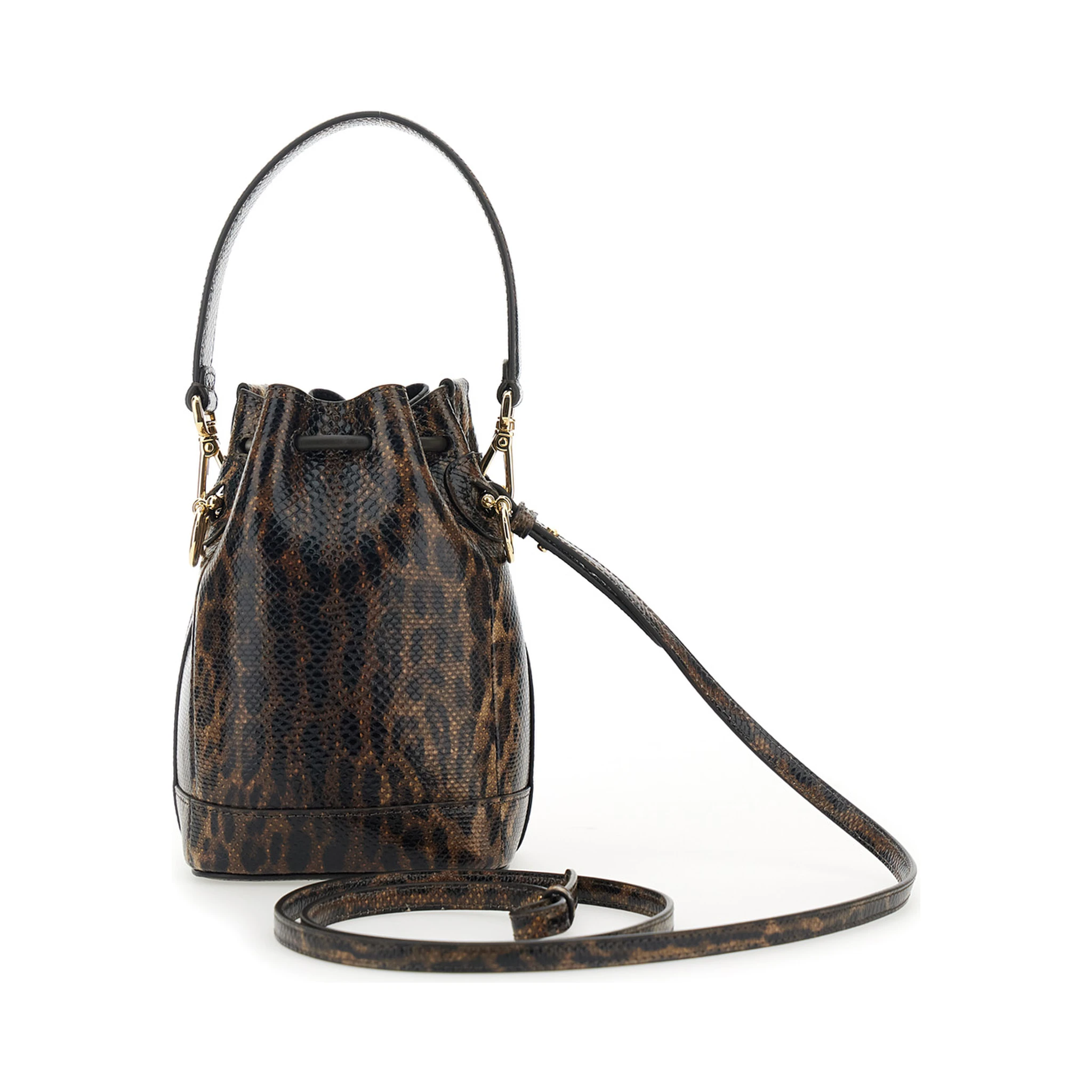 Mon Tresor Mini Brown Handbag with Removable Shoulder Strap and Jaguar Print in Leather Woman