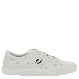 “Domino” White Low-Top Sneakers with Metallic Logo on the Side in Leather Man