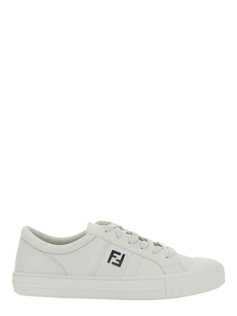 “Domino” White Low-Top Sneakers with Metallic Logo on the Side in Leather Man