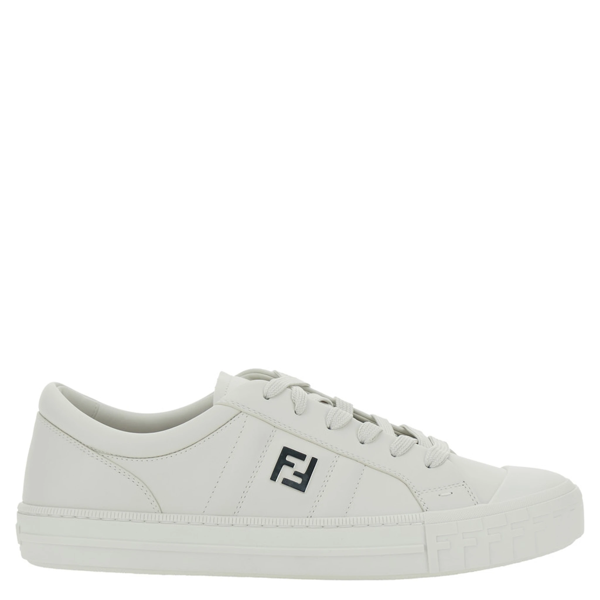 “Domino” White Low-Top Sneakers with Metallic Logo on the Side in Leather Man