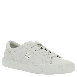 “Domino” White Low-Top Sneakers with Metallic Logo on the Side in Leather Man